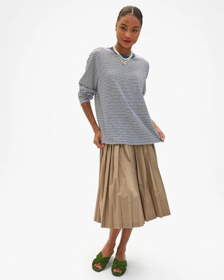 Clare V. Long Sleeve Tee, Navy Cream Mini Stripe