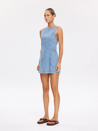 Kivari Laguna Denim Mini Dress, Pale Stone
