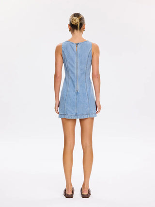 Kivari Laguna Denim Mini Dress, Pale Stone