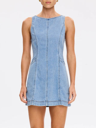 Kivari Laguna Denim Mini Dress, Pale Stone