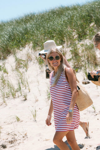 Marea Presley Shift Dress, Red White Nautical Stripe