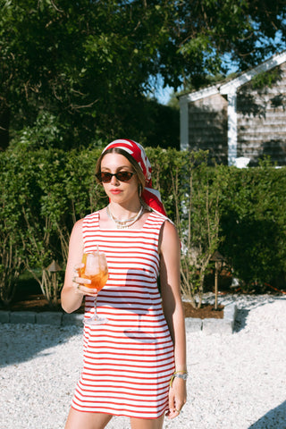 Marea Presley Shift Dress, Red White Nautical Stripe