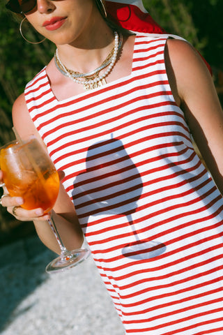 Marea Presley Shift Dress, Red White Nautical Stripe