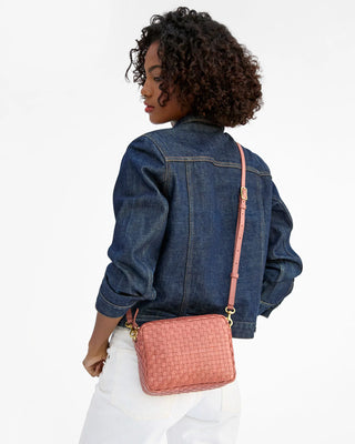 Clare V. Midi Sac Woven Checker, Rose Clay