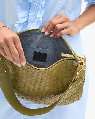 Clare V. Moyen Messenger Medium Woven Bag, Olive