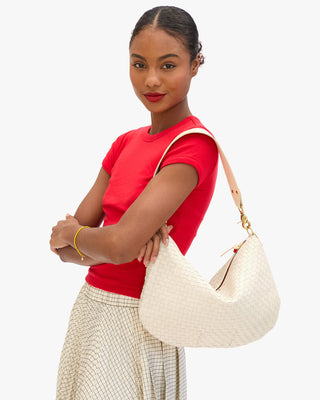 Clare V. Moyen Messenger, Cream Woven Checker