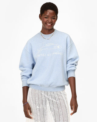 Clare V. Oversized Liberez Les Sardines Sweatshirt, Heather Blue