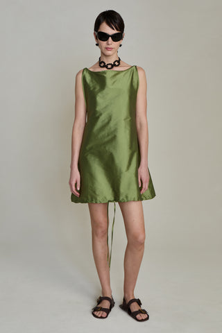 Chan Luu Techno Taffeta Shift Shirt, Olive