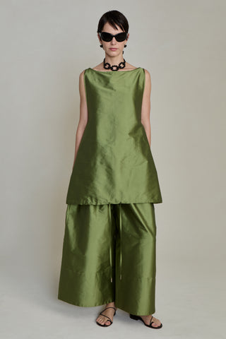 Chan Luu Techno Taffeta Shift Shirt, Olive