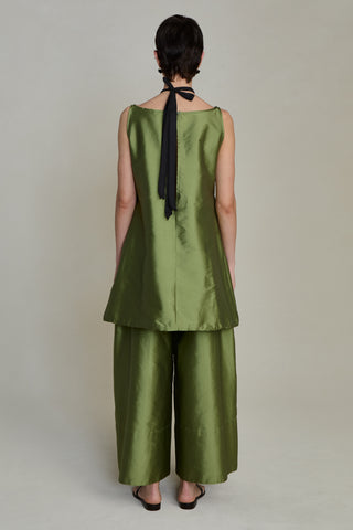 Chan Luu Techno Taffeta Shift Shirt, Olive