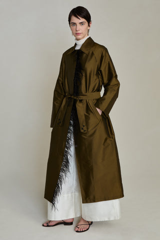 Chan Luu Techno Taffeta Trench, Olive
