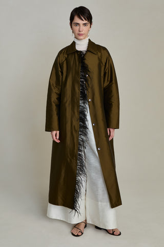 Chan Luu Techno Taffeta Trench, Olive