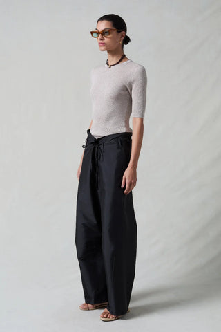 Chan Luu Techno Taffeta Barrel Pants, Black