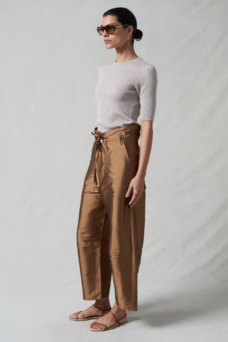Chan Luu Techno Taffeta Barrel Pants, Bronze