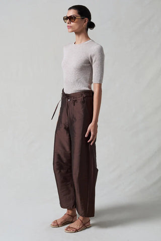 Chan Luu Techno Taffeta Barrel Pants, Chocolate