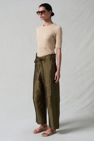 Chan Luu Techno Taffeta Barrel Pants, Olive