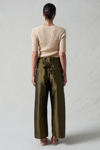 Chan Luu Techno Taffeta Barrel Pants, Olive