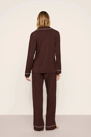 Eberjey Gisele Long PJ Set, Chocolate Ivory