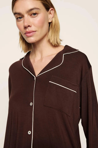 Eberjey Gisele Long PJ Set, Chocolate Ivory