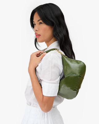 Clare V. Petit Moyen Messenger Crinkle Patent Bag, Army