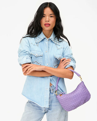 Clare V. Petit Moyen Messenger Medium Woven, Jacaranda