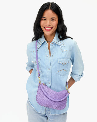Clare V. Petit Moyen Messenger Medium Woven, Jacaranda