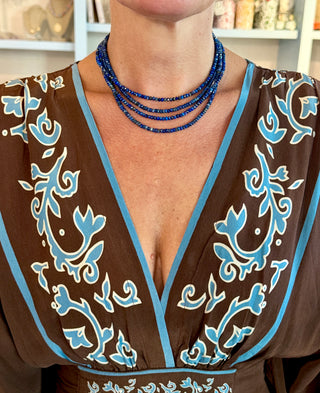 Jane Win Double Wrap Diamond Cut Beaded Necklace, Lapis