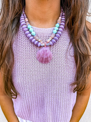 Twine & Twig Layered Shell Necklace, Lilac