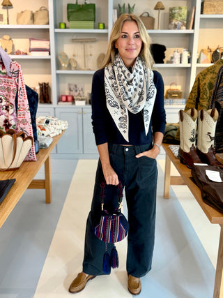 Guanabana Hazel Short Macrame Handle Crossbody, Garnet & Grey