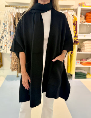 White & Warren Cashmere Blend Poncho, Black