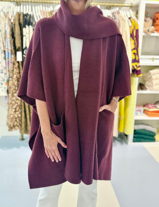 White & Warren Cashmere Blend Poncho, Oxblood