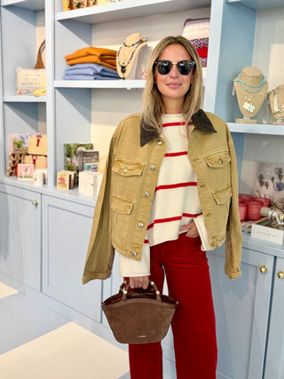 Frame The Rolled Hem Sweater, Cream Stripe