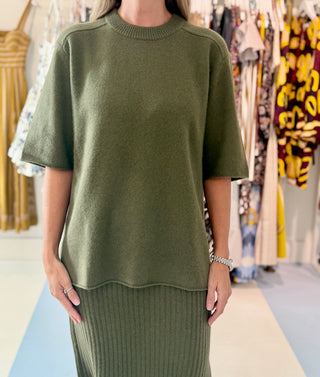 White & Warren Cashmere Oversized Tee, Deep Olive