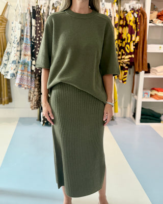 White & Warren Cashmere Skirt, Deep Olive