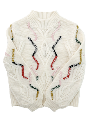 Jumper 1234 Overstitch Cable Turtle, White Alyssum Multi