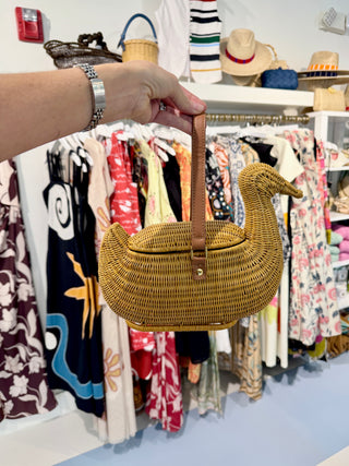 Serpui Josh Duck Basket Wicker Clutch, Light Honey