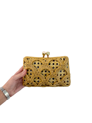 Serpui Charlotte Scales Wicker Clutch, Light Honey