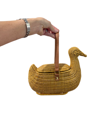 Serpui Josh Duck Basket Wicker Clutch, Light Honey