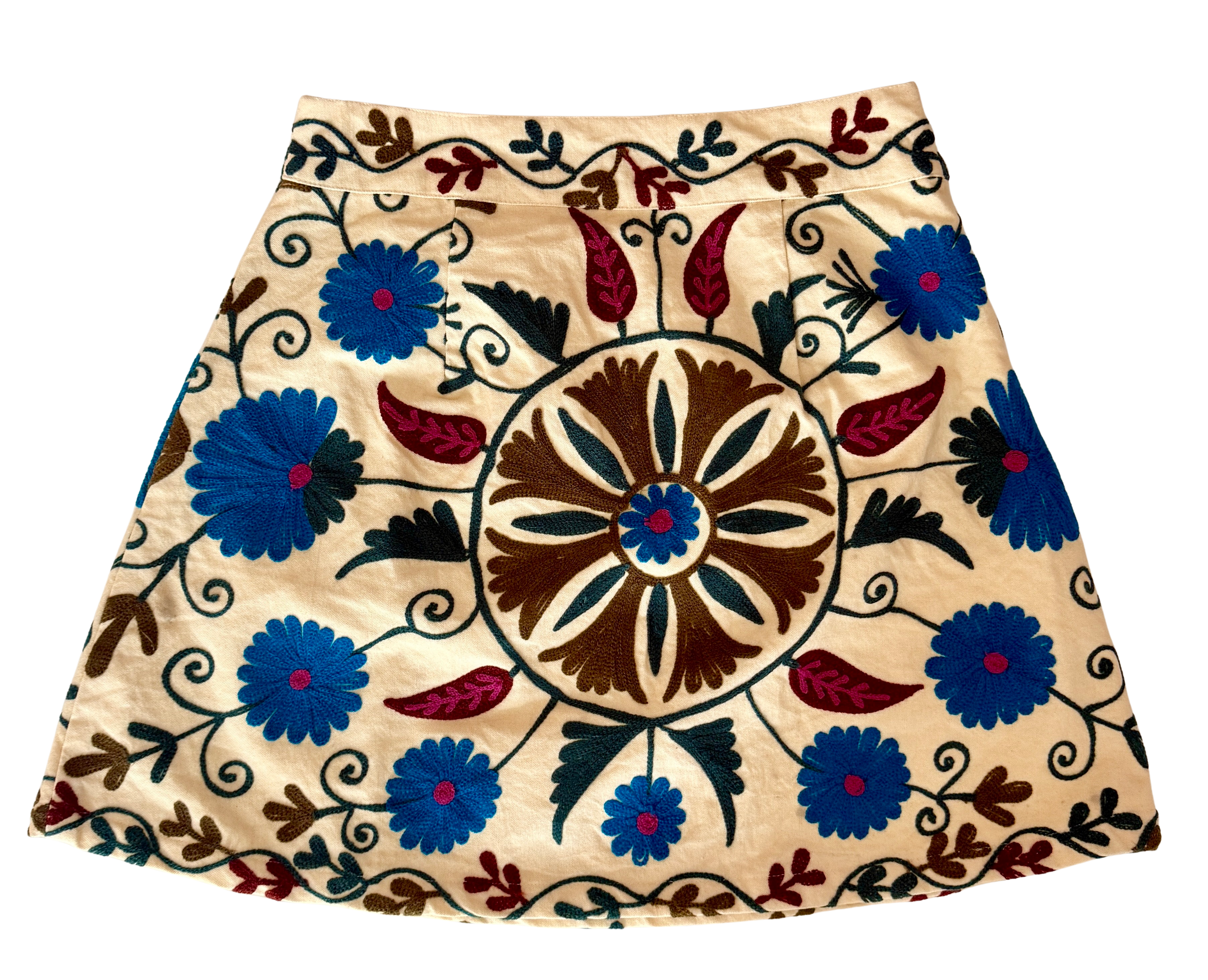 Suzani Embroidered Mini Skirt Porcelain Bloom | The Liv | Monkee's