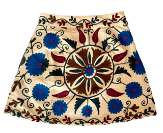 The Liv Suzani Embroidery Mini Skirt, Porcelain Bloom