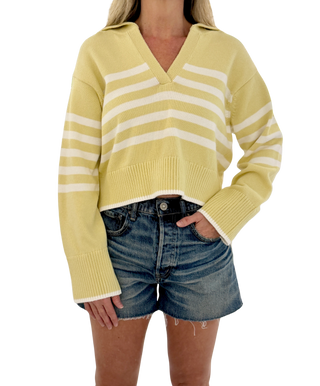 White & Warren Varsity Cotton Striped Polo, Pale Marigold Ivory