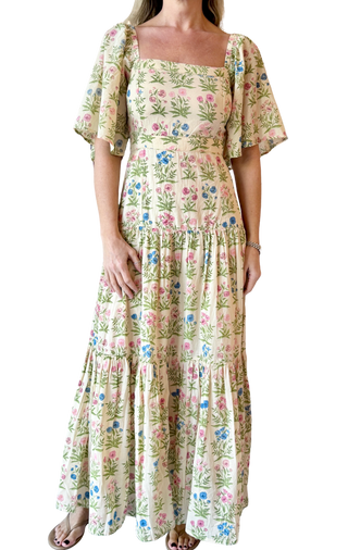 Pink Chicken Marilyn Bell Sleeve Dress, Leafy Floral
