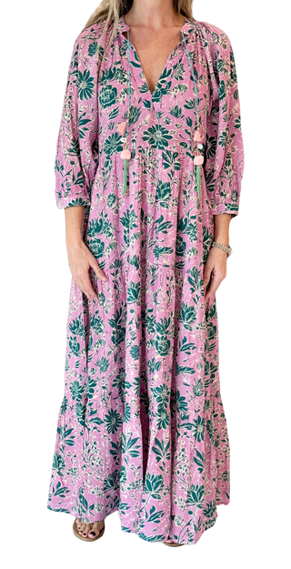 Bell Elizabeth Maxi Dress, Green and Fuschia Floral