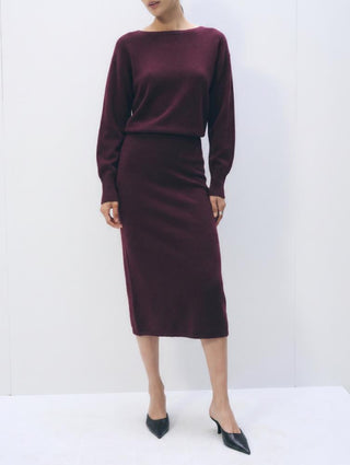 White & Warren Cashmere Blouson Sleeve Dress, Sangria