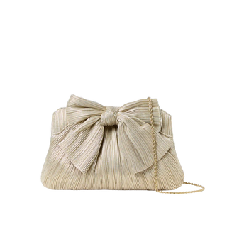Loeffler Randall Rayne Pleated Frame Clutch with Bow, Platinum