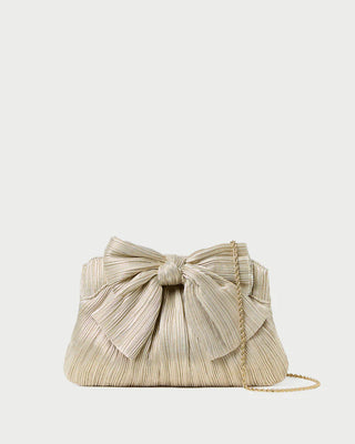 Loeffler Randall Rayne Pleated Frame Clutch with Bow, Platinum