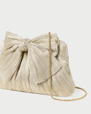 Loeffler Randall Rayne Pleated Frame Clutch with Bow, Platinum