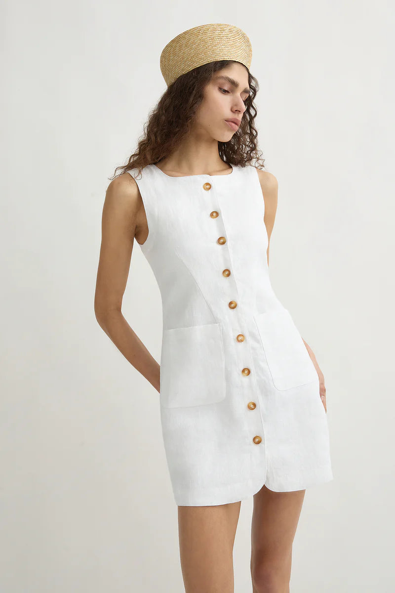 Posse Emma Button Down Mini Dress, Ivory M Posse Emma Button Down Mini Dress, Ivory M