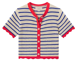 Trovata Aurora Cardigan, Antique White Navy Stripe