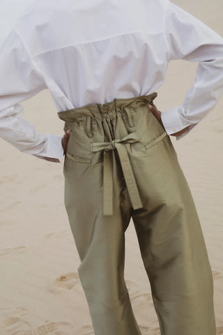 Chan Luu Techno Taffeta Barrel Pants, Sage